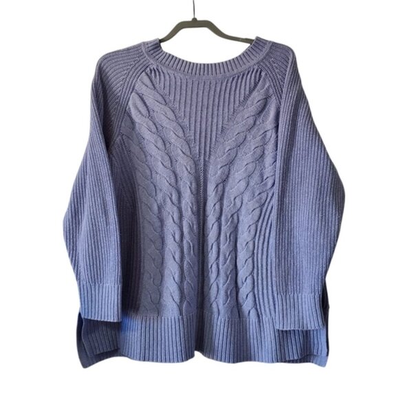 Penn Cable Knit Fishermen Cotton Pastel Lavender Spring Pointelle Sweater 1X - Picture 2 of 8